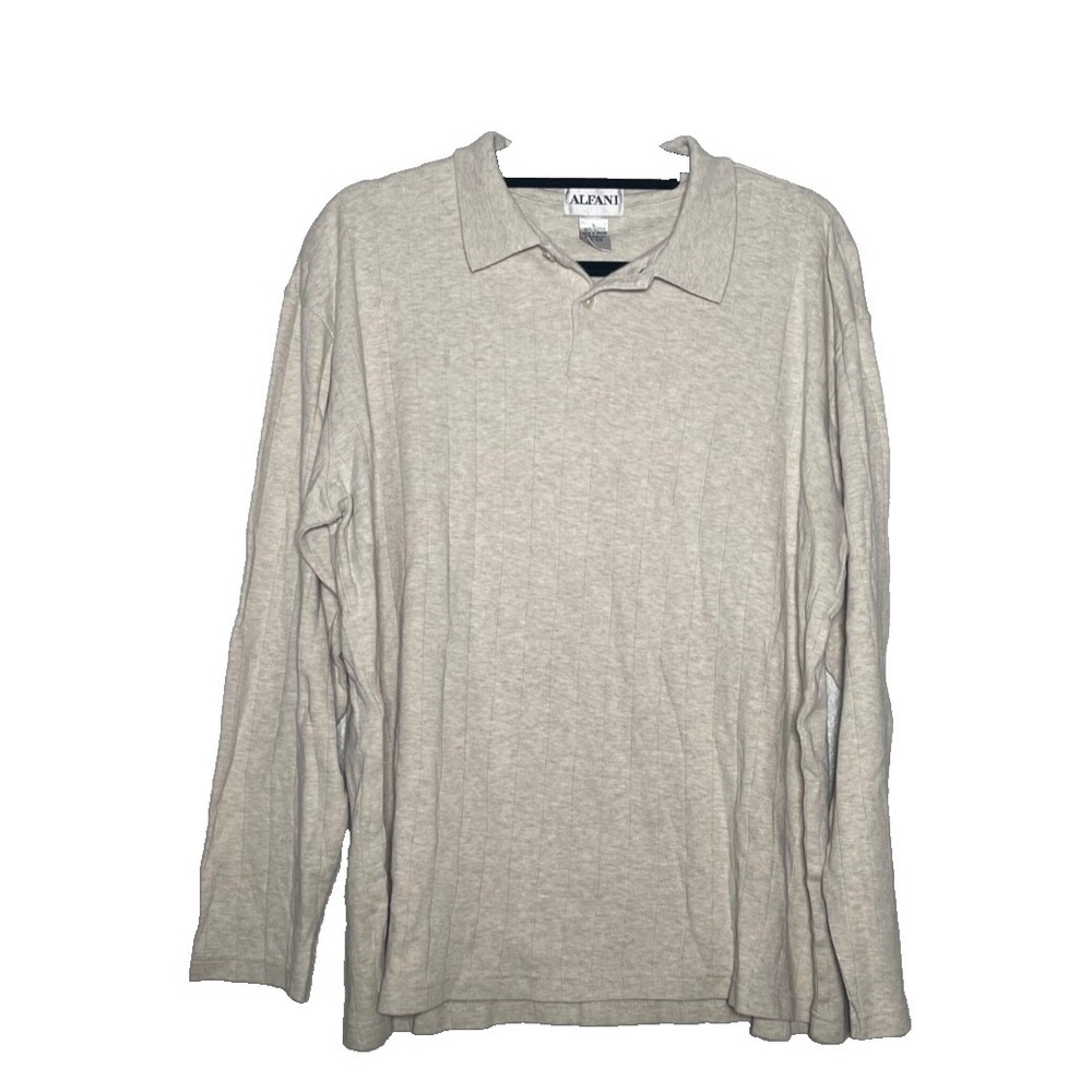 Alfani Ribbed Shirt Men's Large Khaki Collared Button Up‎ Pullover Sweater
